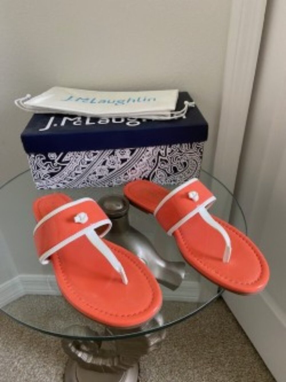 J McLaughlin Orange/White Patent Sandals Size 8 1/2